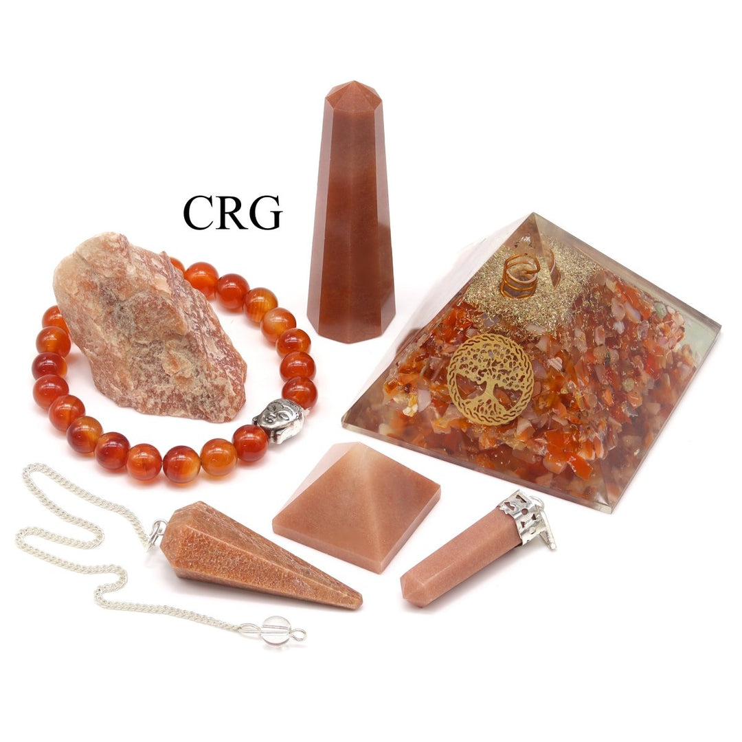 Mixed Red Aventurine and Carnelian Combination Kit / 1 - 3" - SET OF 7Crystal River Gems