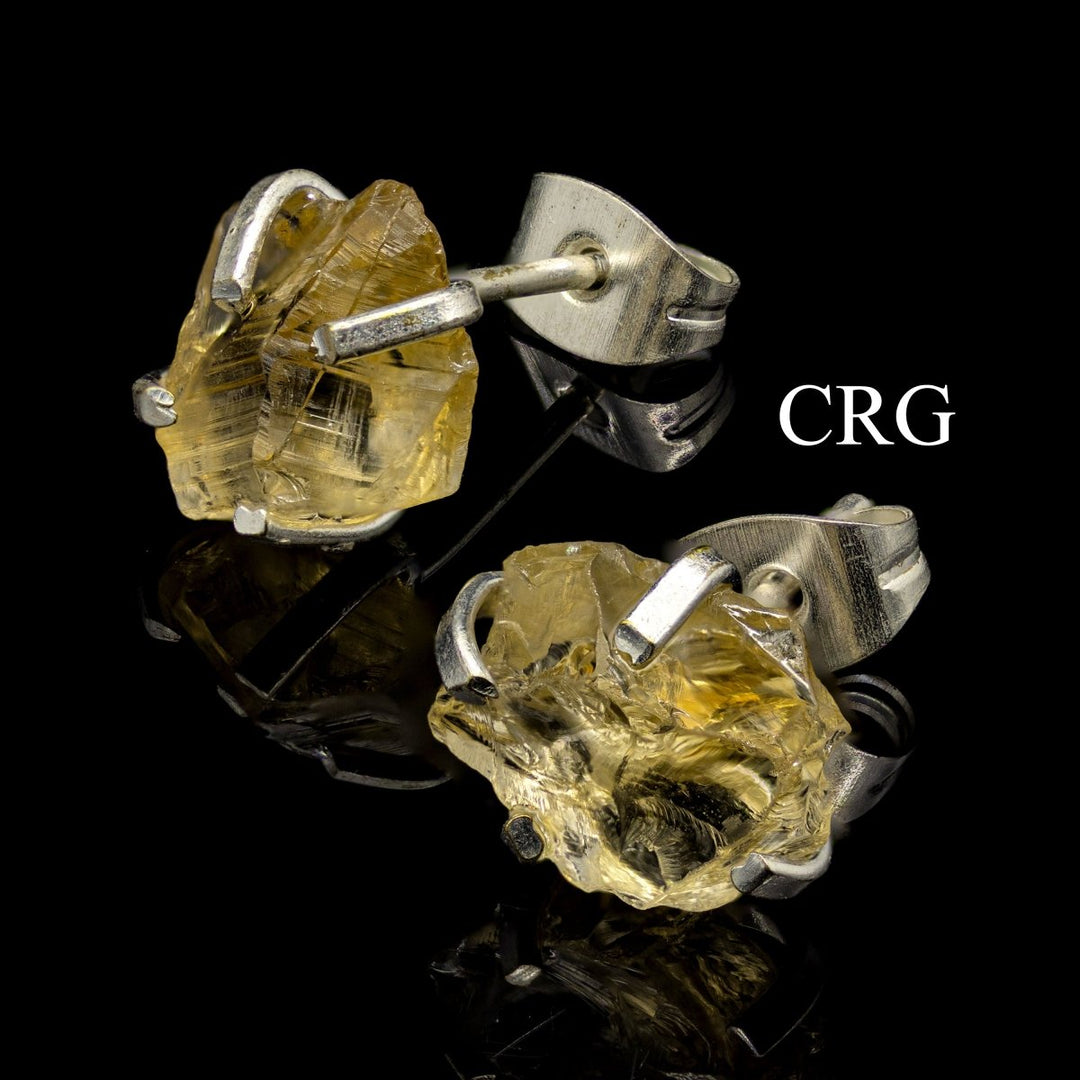 Raw Citrine Stud Earrings with Silver Plating / 6mm AVG - 1 PAIRCrystal River Gems