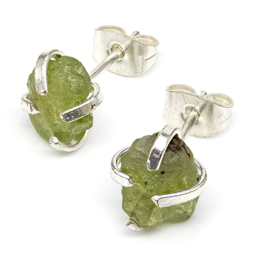 Raw Peridot Stud Earrings with Silver Plating / 6mm AVG - 1 PAIRCrystal River Gems
