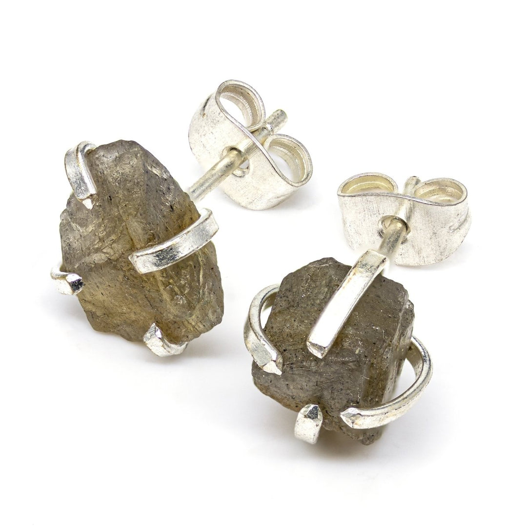 Raw Labradorite Stud Earrings with Silver Plating / 6mm AVG - 1 PAIRCrystal River Gems