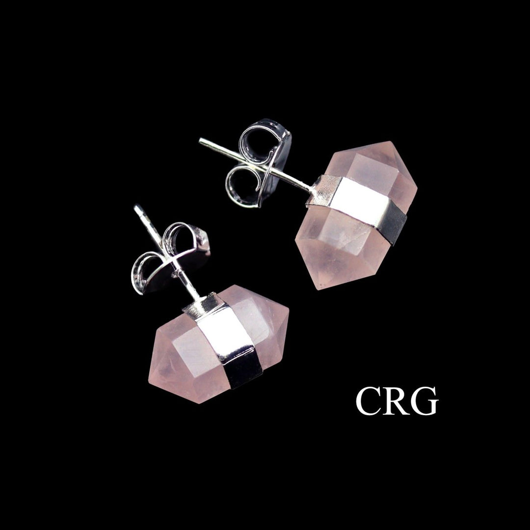 Rose Quartz Double Terminated Point Earrings with Silver Plating / 6mm AVG - 1 PAIRCrystal River Gems