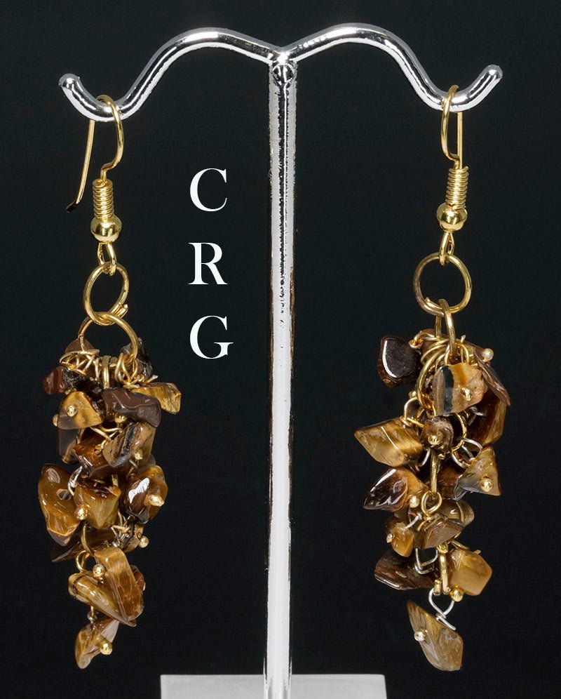 Tiger's Eye Grape Cluster Earrings with Gold Plating / 1.75-2" AVG - 1 PAIR