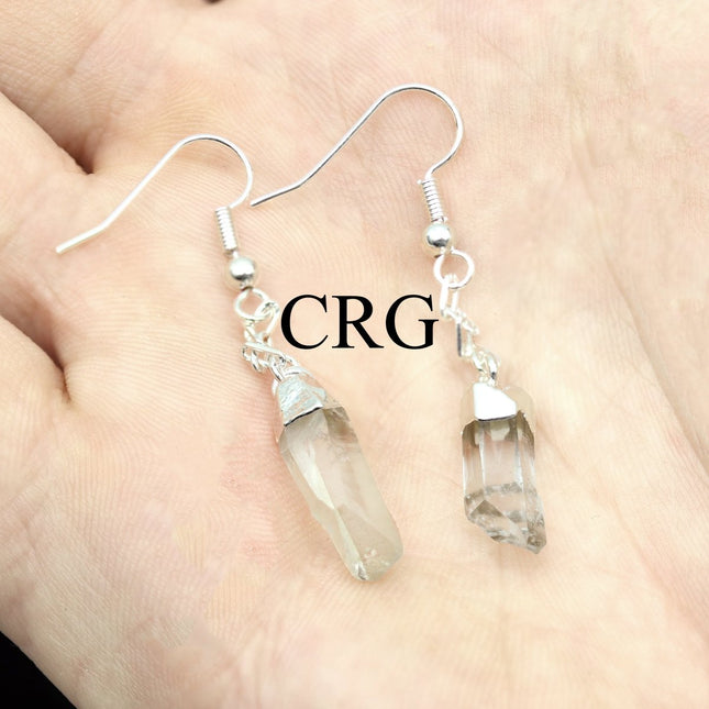 Clear Quartz Point Earrings with Silver Plating / 0.5-1" AVG - 1 PAIR