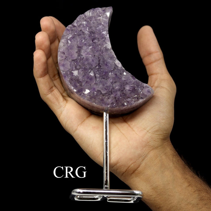 Amethyst Druzy Moon on Metal Stand / 350 - 750g AVG - QTY 1Crystal River Gems