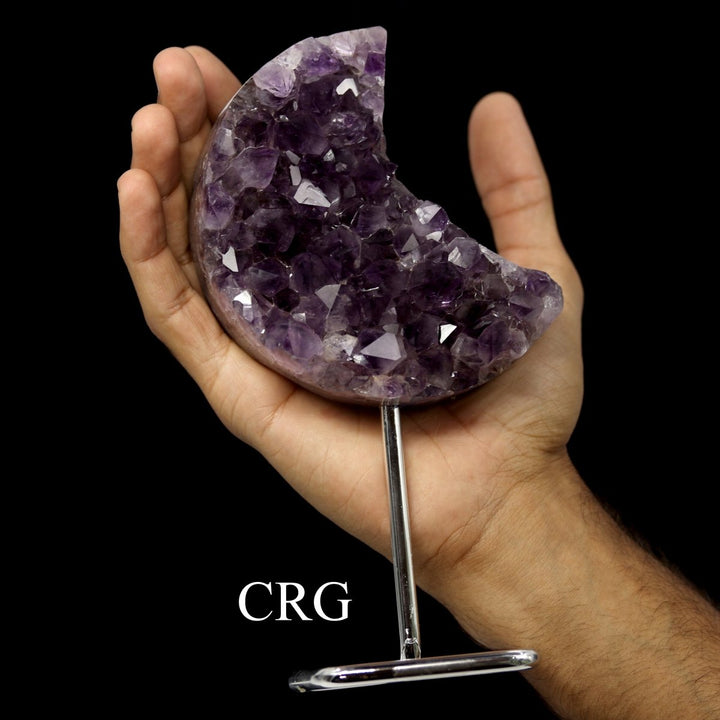 Amethyst Druzy Moon on Metal Stand / 750 - 1500g AVG - QTY 1Crystal River Gems