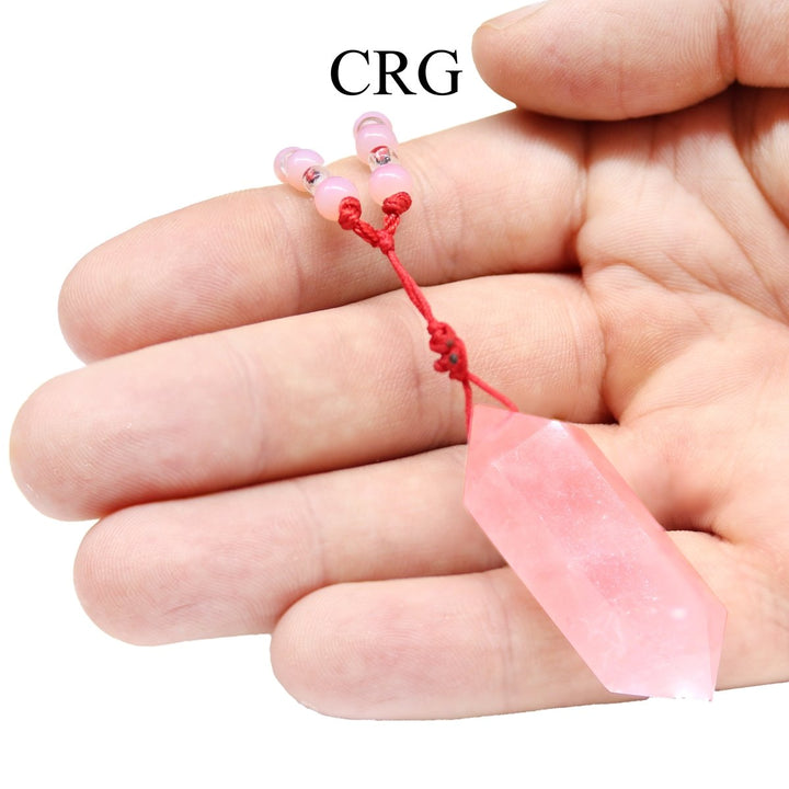 Rose Quartz Pendant on Red Cord / 1.5 - 2.5" AVG - QTY 1Crystal River Gems