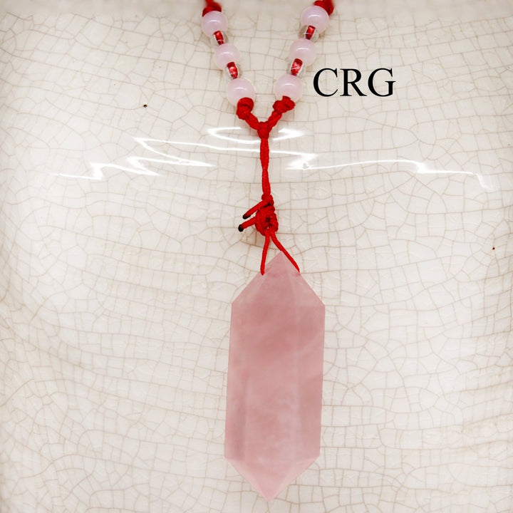 Rose Quartz Pendant on Red Cord / 1.5 - 2.5" AVG - QTY 1Crystal River Gems