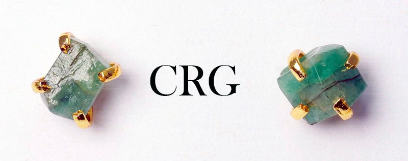 1 - Pair - Raw Natural Emerald Gold Plated Earring Studs / 9 - 12 MMCrystal River Gems