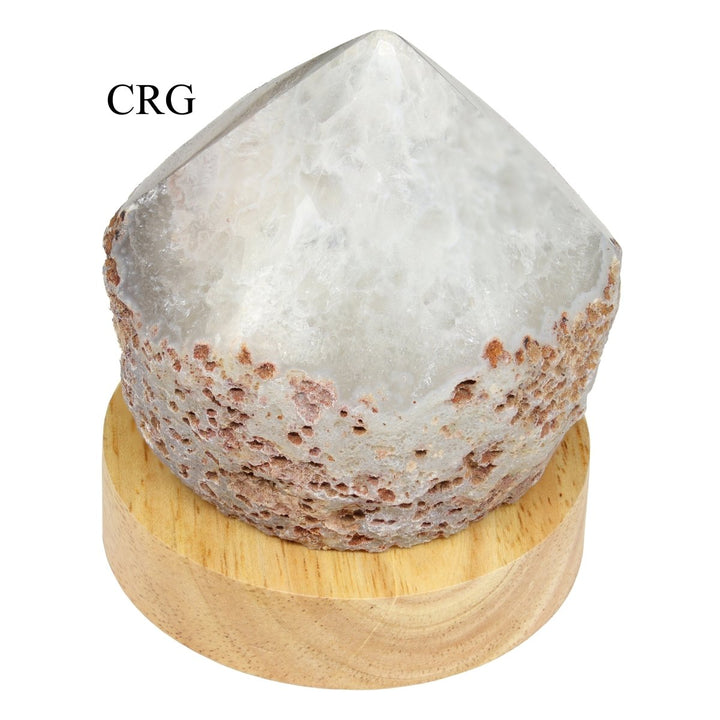 1 SET - Mini Natural Agate Top Polished Point Lamp W/ 3" Wooden Color Changing Light BaseCrystal River Gems