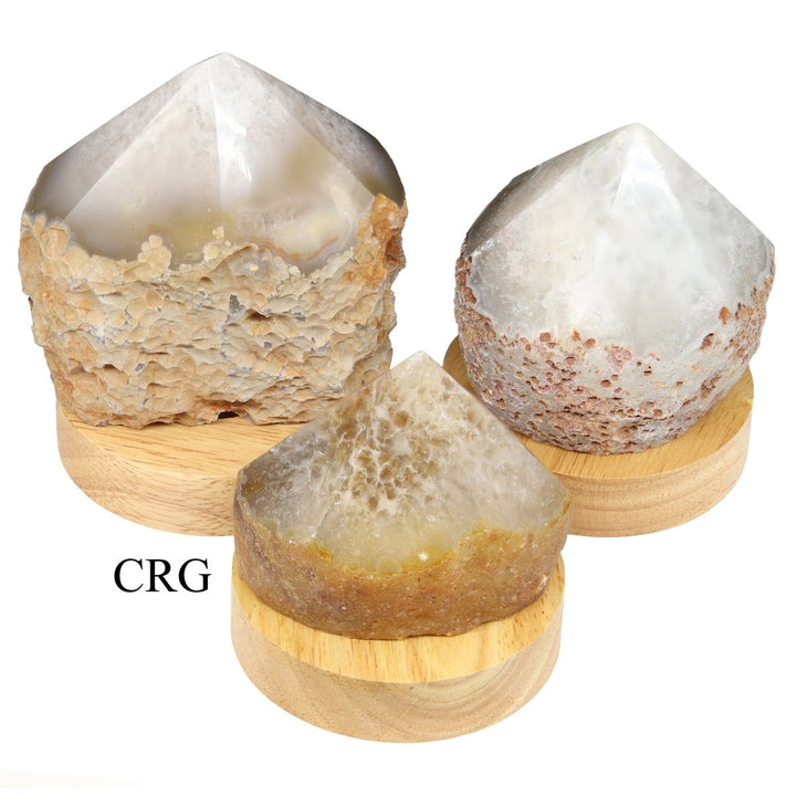 1 SET - Mini Natural Agate Top Polished Point Lamp W/ 3" Wooden Color Changing Light BaseCrystal River Gems