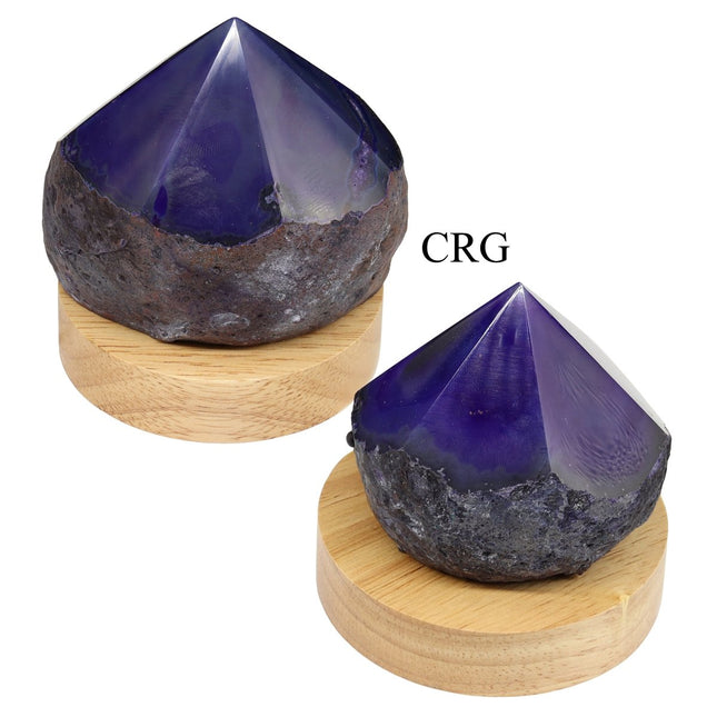 1 SET - Mini Purple Top Polished Agate Lamp W/ 3" Wooden Color Changing Light Base