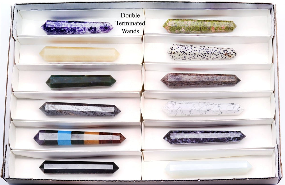 12 Piece Flat - Assorted Gemstone Double Terminated WandsCrystal River Gems