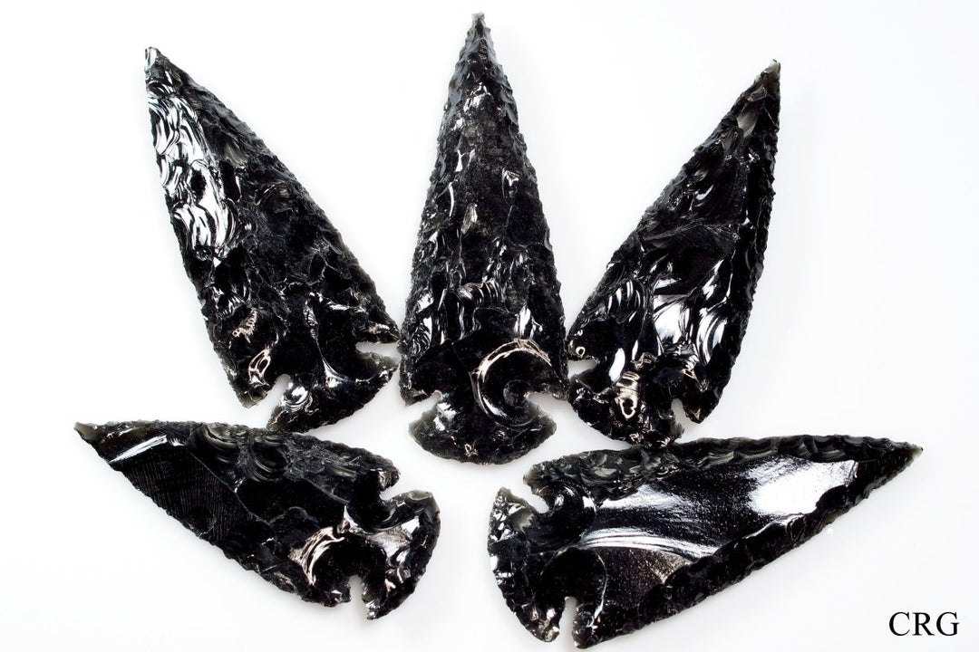5 PIECES - Black Obsidian Arrowheads / 3"-3.5" Avg
