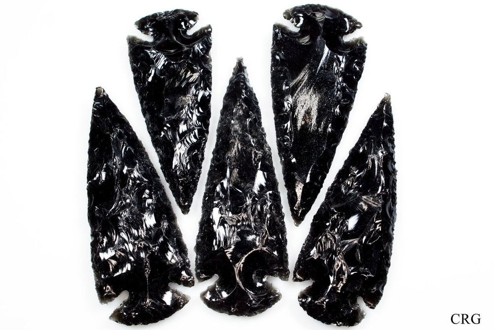 5 PIECES - Black Obsidian Arrowheads / 3"-3.5" Avg