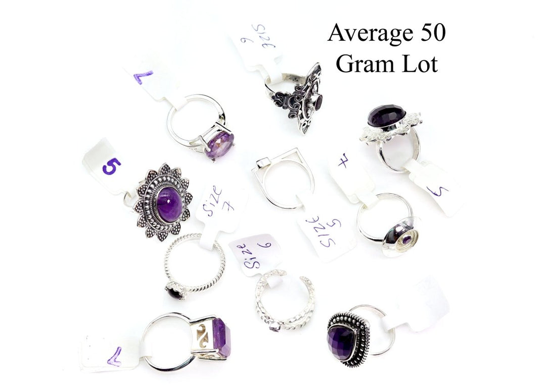 50 Gram Lot - AMETHYST Sterling Silver 925 Gemstone Rings Wholesale