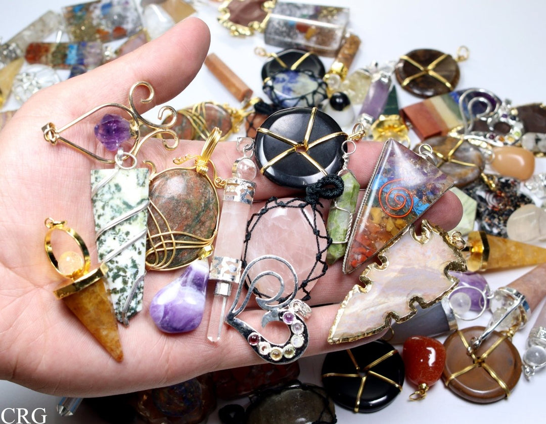 50 PC - Assorted Gemstone Pendants / Gold Plated