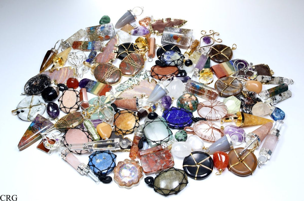 50 PC - Assorted Gemstone Pendants / Gold Plated
