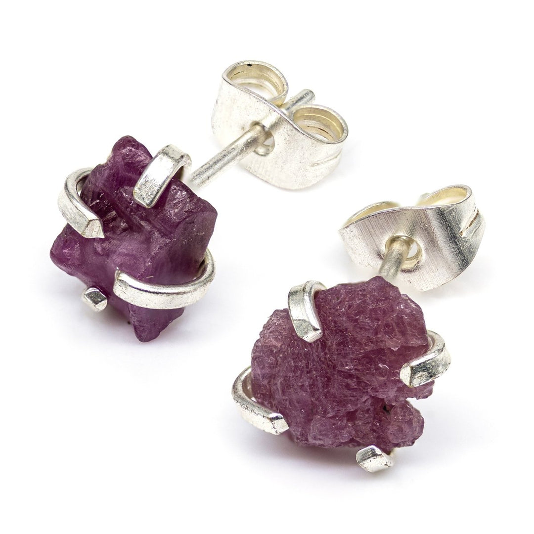 6 mm Raw Ruby Stud Earrings SilverCrystal River Gems