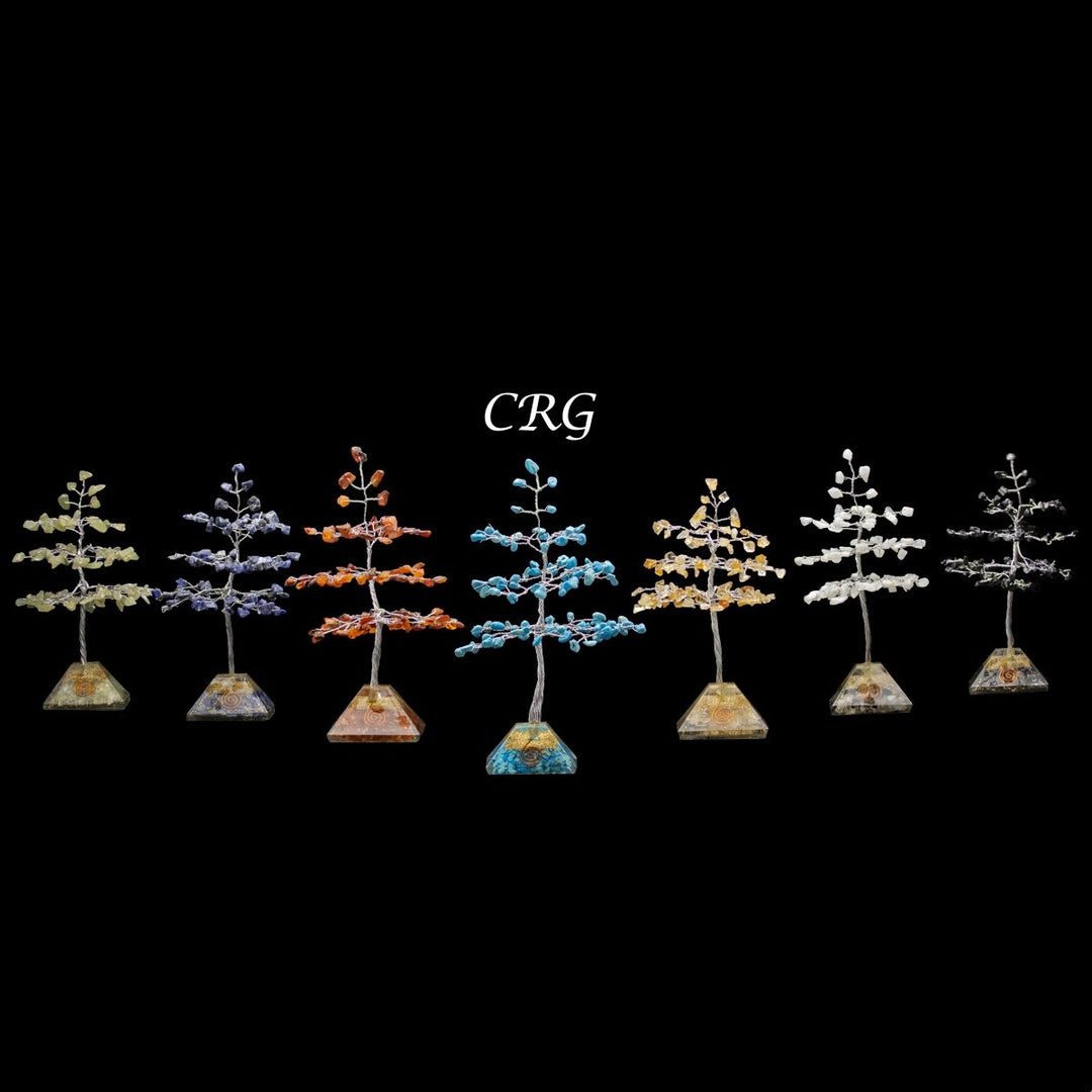 7 Stone 100 Chip Trees with Orgone Pyramid Bases and Silver Wire (7 Pieces) Size 7 Inches Gemstone TreesCrystal River Gems