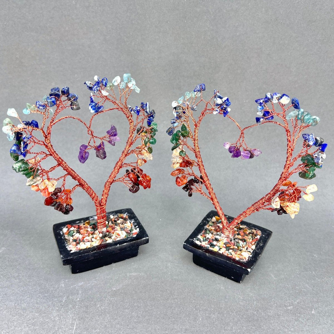7 Stone Large Gemstone Tree Copper Wire On Soapstone Base (5 To 6 Inches) (Set Of 2) Crystal Chip Style Decorative DisplayCrystal River Gems