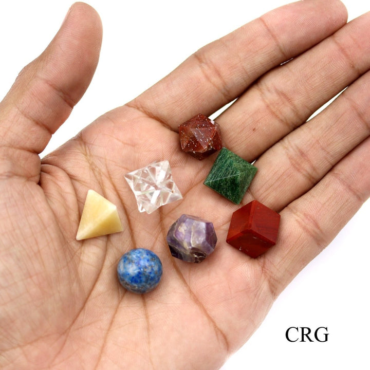 7 Stone Platonic Solid Geometry Set (7 Pieces) Size 12 to 16 mm Small Crystal Gemstone Geometric Shapes