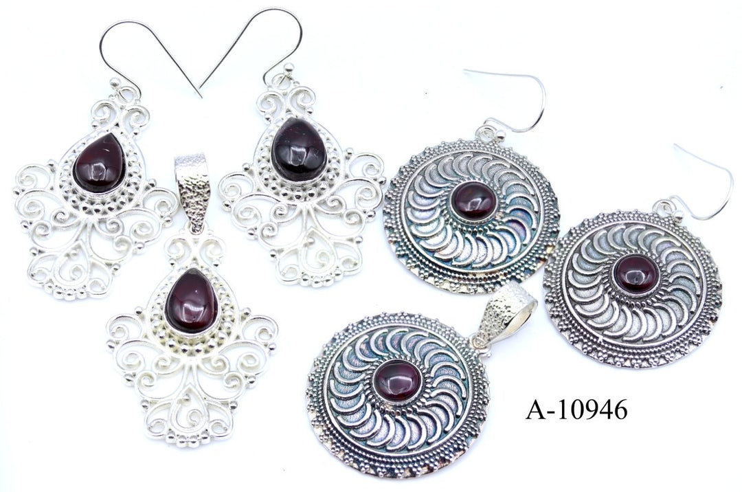 A-10946 Garnet 925 Sterling Silver Jewelry 27g