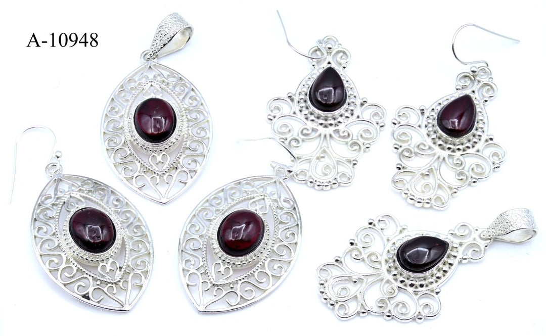 A-10948 Garnet 925 Sterling Silver Jewelry 26g