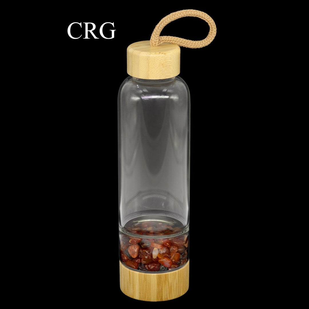 Bamboo Glass Water Bottle with Carnelian Gemstones