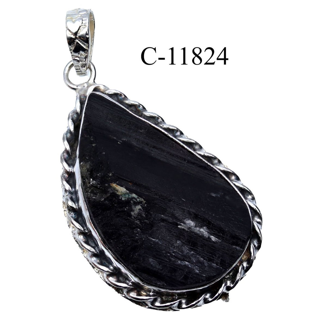 C - 11824 Black Tourmaline 925 Sterling Silver Jewelry PendantCrystal River Gems