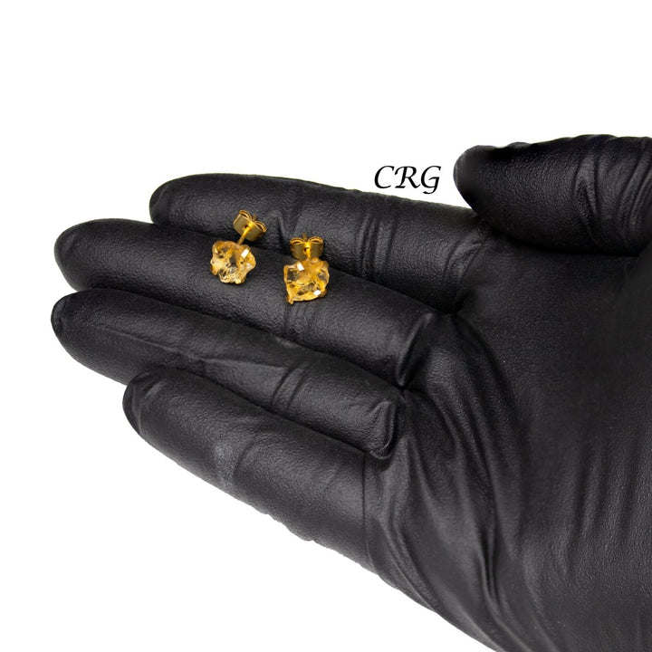Raw Citrine Stud Earrings with Gold Plating / 6mm AVG - 1 PAIRCrystal River Gems