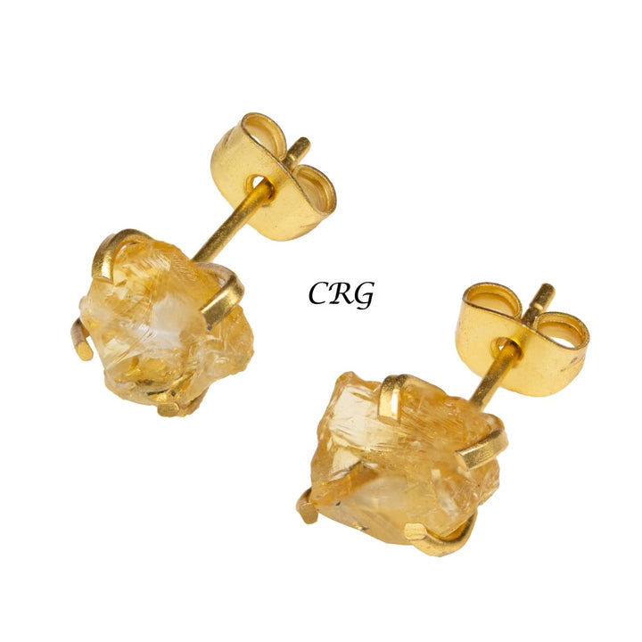 Raw Citrine Stud Earrings with Gold Plating / 6mm AVG - 1 PAIRCrystal River Gems