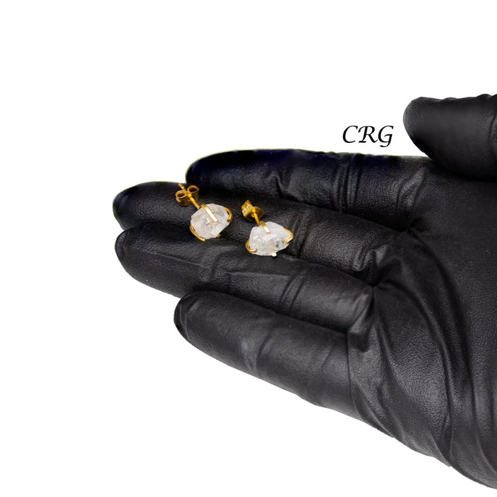 Raw Crystal Quartz Stud Earrings with Gold Plating / 6mm AVG - 1 PAIRCrystal River Gems
