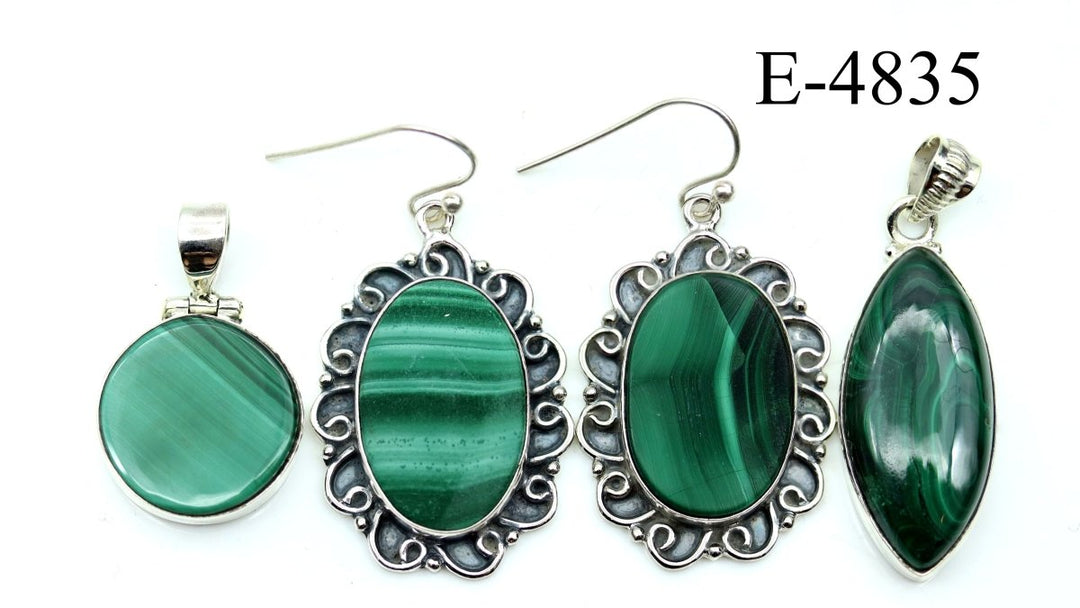 E - 4835 Sterling Silver 925 Malachite Pendant/Earring SetCrystal River Gems