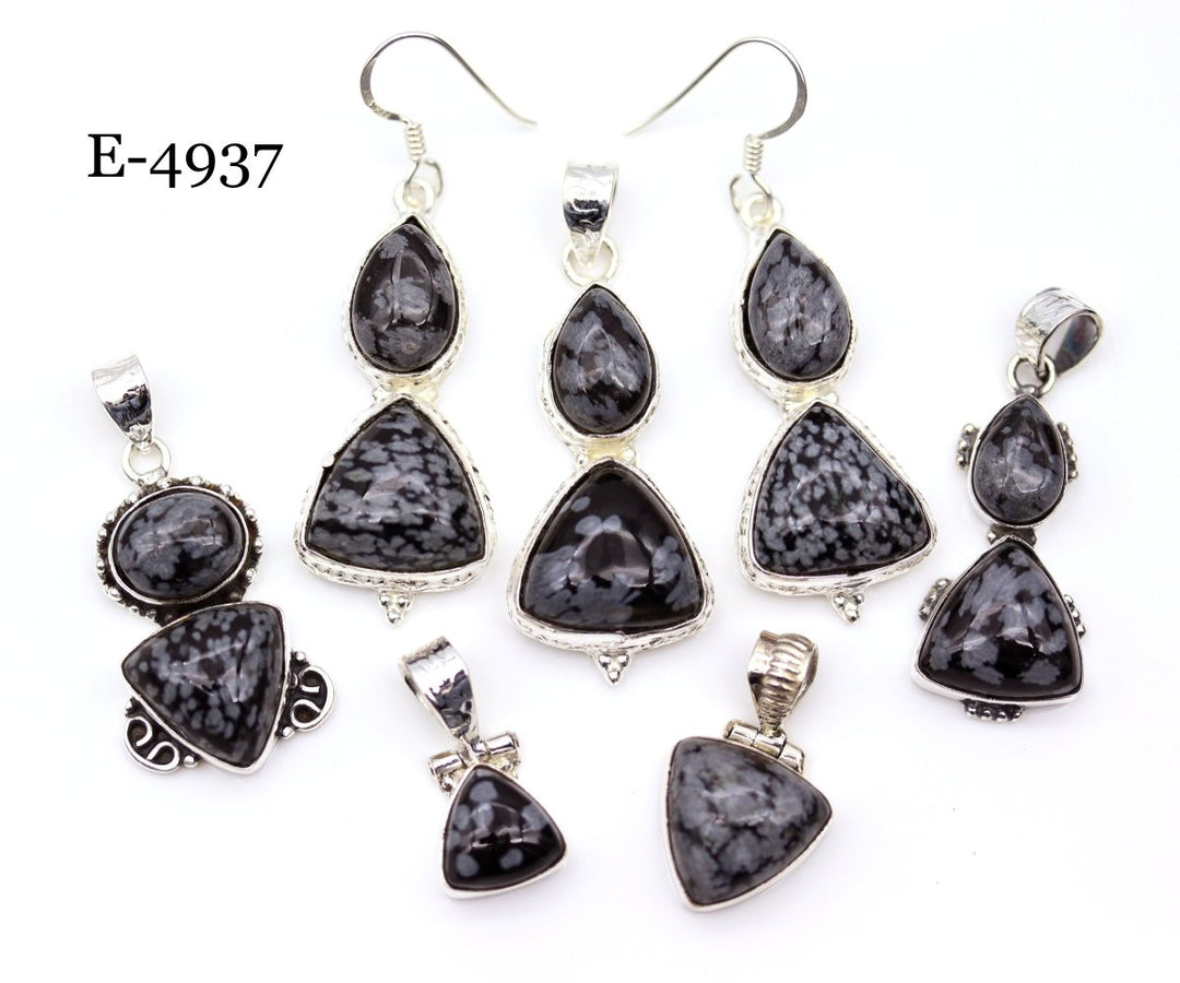 E - 4937 Sterling Silver 925 Snowflake Obsidian Pendant/Earring SetCrystal River Gems