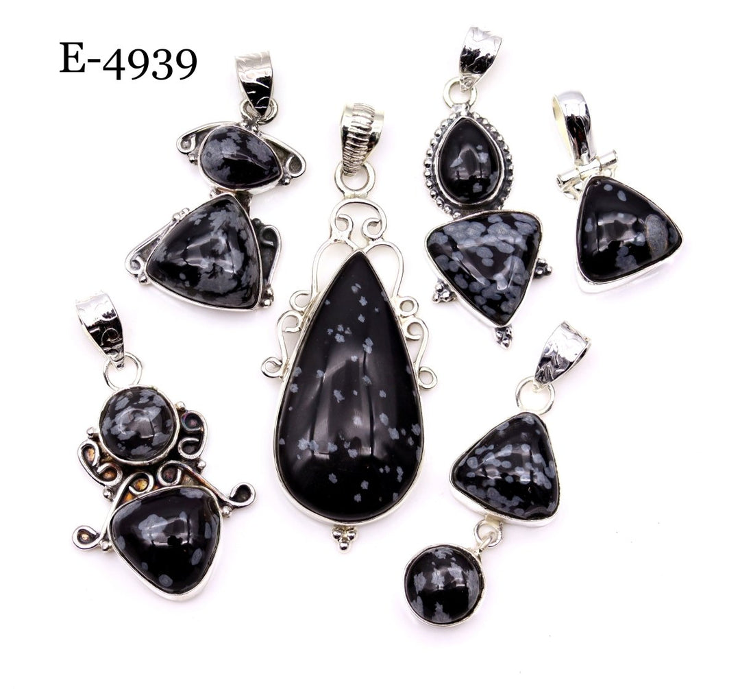 E - 4939 Sterling Silver 925 Snowflake Obsidian Pendant/Earring SetCrystal River Gems