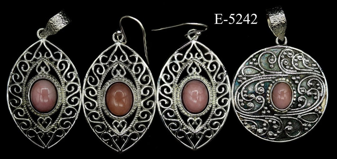 E-5242 Pink Opal 925 Sterling Silver Jewelry 21 g.
