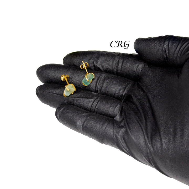 Raw Green Fluorite Stud Earrings with Gold Plating / 6mm AVG - 1 PAIRCrystal River Gems
