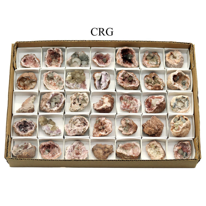 35 PIECE FLAT - Pink Amethyst Geodes with Calcite Inclusions / 1.5-3.5" AVG