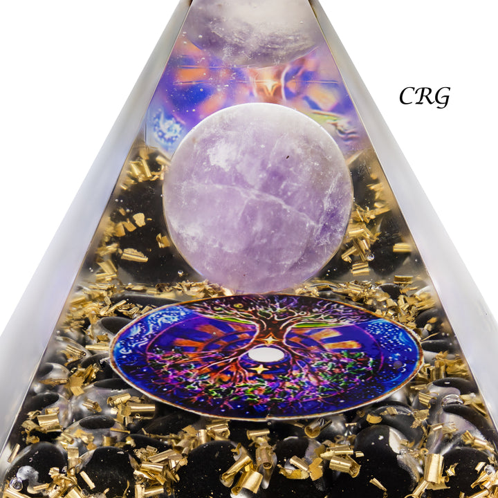 QTY 1 - Black Obsidian Orgonite Pyramid with Amethyst Sphere / 3 - 4" AVGCrystal River Gems