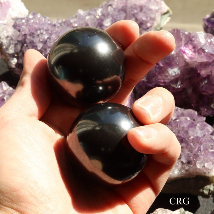 Shungite Hand Massage Balls with Velvet Pouch / 40mm AVG - 1 PAIRCrystal River Gems