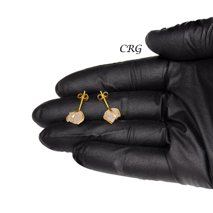 Raw Rose Quartz Stud Earrings with Gold Plating / 6mm AVG - 1 PAIRCrystal River Gems