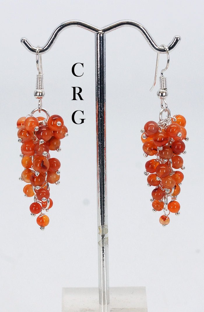 Carnelian Agate Grape Cluster Earrings with Silver Plating / 1.75 - 2" AVG - 1 PAIRCrystal River Gems