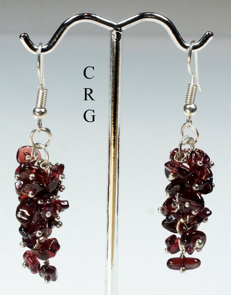 Garnet Grape Cluster Earrings with Silver Plating / 1.75 - 2" AVG - 1 PAIRCrystal River Gems