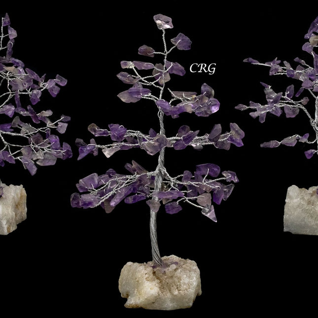 Amethyst 100 Chip Tree with Cluster Base and Silver Wire (1 Piece) Size 6 Inches Gemstone Tree