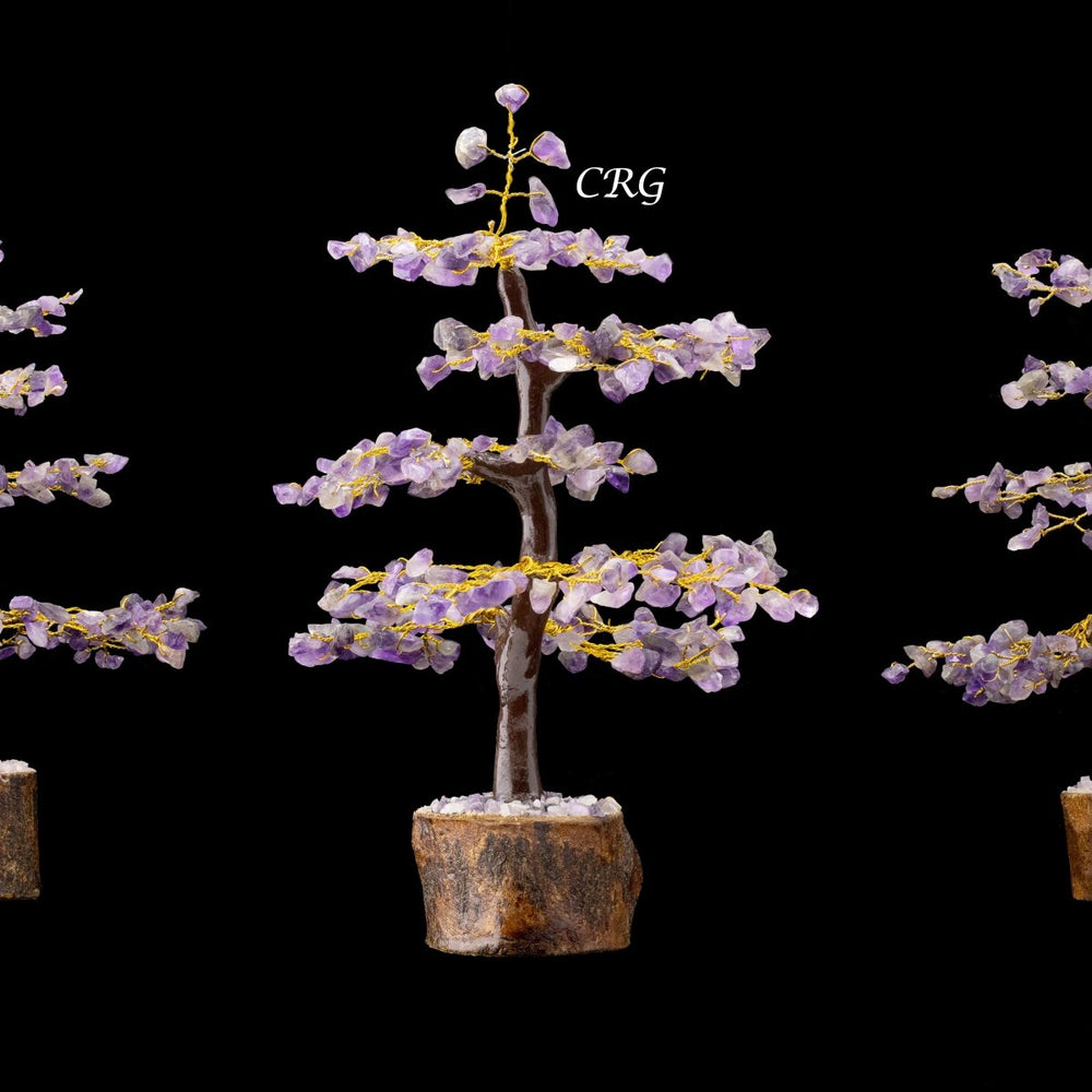 Amethyst 300 Chip Tree with Wood Base and Gold Wire (1 Piece) Size 9 Inches Crystal Gemstone TreeCrystal River Gems