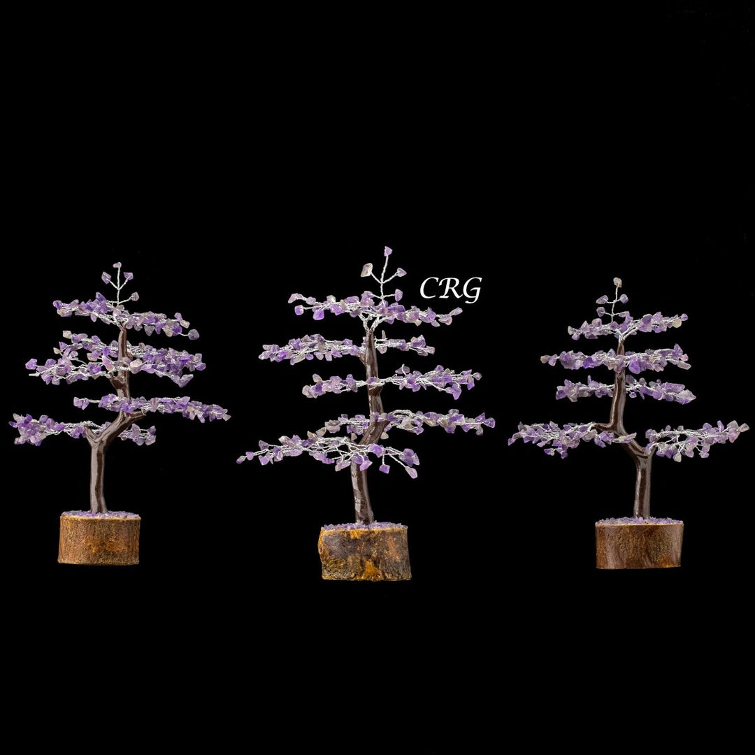 Amethyst 300 Chip Tree with Wood Base and Silver Wire (1 Piece) Size 9 Inches Crystal Gemstone Tree