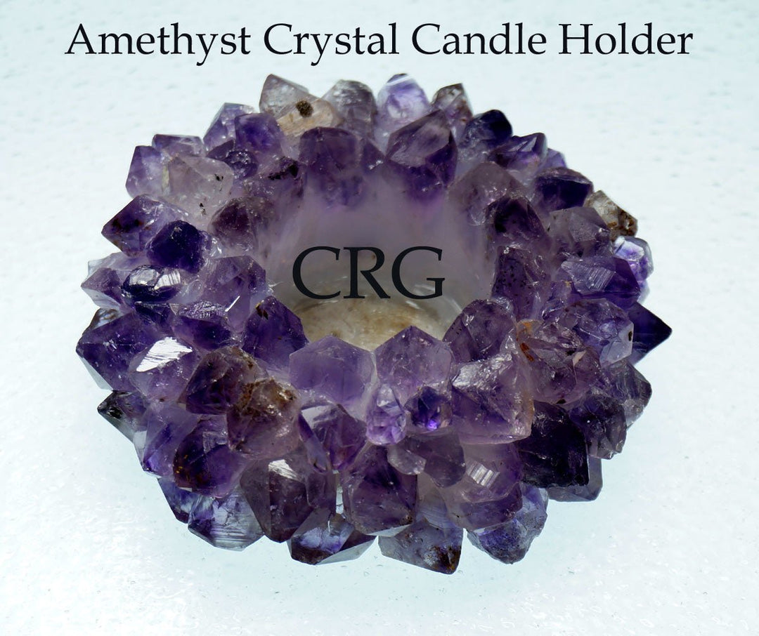 Amethyst Crown Point Tea Light Candle Holder with Felt Bottom (1 Piece) Size 7 Inches Crystal Home DecorCrystal River Gems