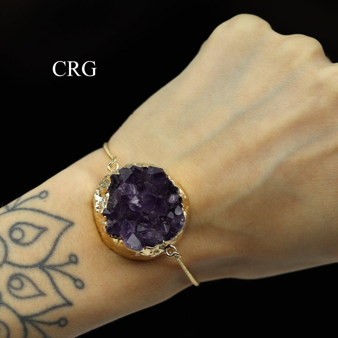 Amethyst Druzy Bracelet with Gold Plating (1 Piece) Size 1 to 2 Inches Crystal Jewelry
