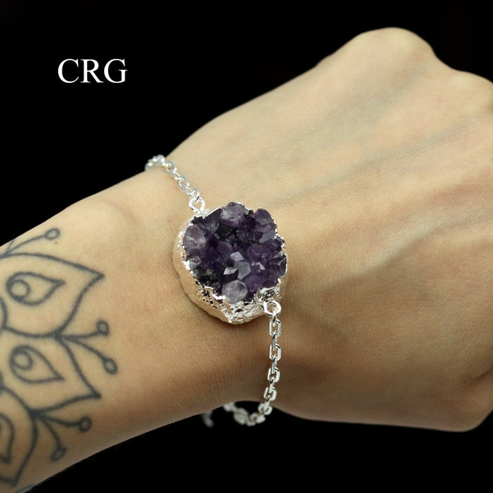 Amethyst Druzy Bracelet with Silver Plating (1 Piece) Size 1.5 Inches Crystal JewelryCrystal River Gems