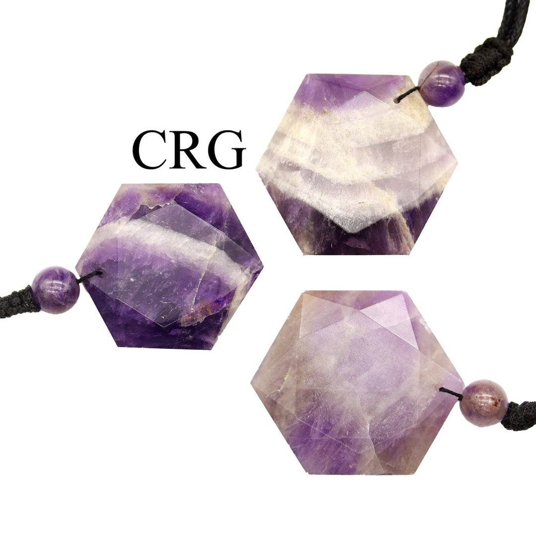Amethyst Faceted Hexagon Pendant with Black Cord (4 Pieces) Size 1 Inch Crystal Jewelry CharmCrystal River Gems